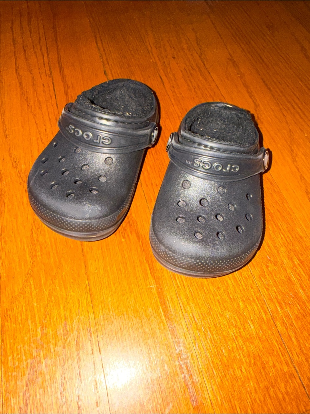 CROCS Kids Black Fuzz-Lined Clogs with Heel Strap